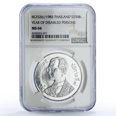 Tailandia 250 baht Año Internacional Personas con Discapacidad MS66 NGC moneda de plata 1983 Foto 1 de 2