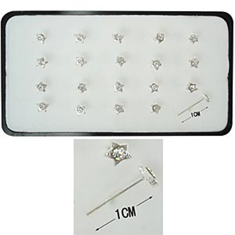 1 Orecchini Piercing Naso Nasini Micro Argento 925 STELLA cristallo Bianco 3 mm - Immagine 1 di 1