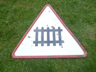 Plaque émaillée signalisation de 1955 Passage a niveau 94cm x 94cm - Photo 1/4