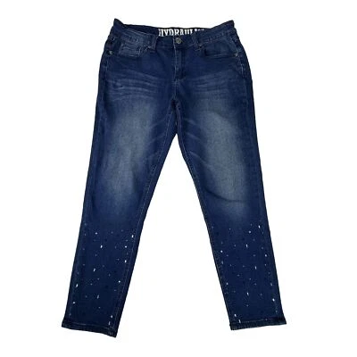 Pantalones de mezclilla hidráulicos con estrás talla 10 tiro medio pierna ajustada azul adornado Foto 1 de 4