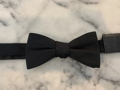 NWT JF J Ferrar Solid Black Jacquard Adjustable Pretied Bow Tie MSRP $30 - Image 1 of 4