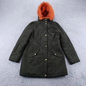 Noize Parka Jacket Women Small Green Faux Fur Hood Winter Coat Vegan Warm - Picture 1 of 10