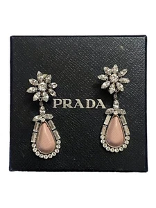 PRADA Designer Ohrringe Kristall rosa Sácianos Leder Ohrhänger Clip - Bild 1 von 8