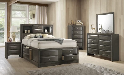 NEW SLEEK Gray Storage Queen King 5PC Bedroom Set Modern Furniture Bed/D/M/N/C - Image 1 of 4