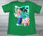 Minecraft Shirt Boys Small 6-7 Steve Creeper Zombie Pig Green Short Sleeve Tee