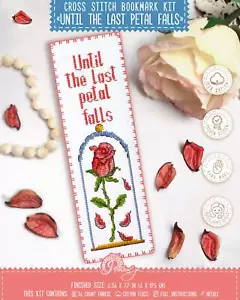 Red rose cross stitch bookmark kit "Until the Last Petal Falls" Fairy Embroidery - Picture 1 of 10