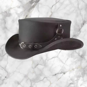 Sombreros de Cuero El Dorado Steampunk Simple Cuero Negro Sombrero de Top - Sombrero de Motociclista - Imagen 1 de 3