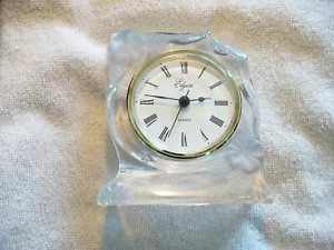 83A- ELGIN QUARTZ GLASS FLORAL CLOCK #5497 - Picture 1 of 8