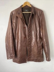 REISS Mens Tan Brown Leather Coat Jacket Size Medium - Picture 1 of 5