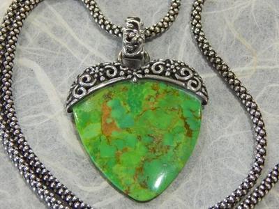 Винтажное ожерелье барс серебро зеленый бирюзовый кулон 18 дюймов цепочка поместье - Изображение 1 из 4