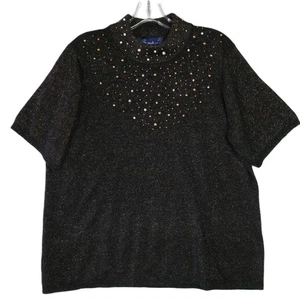 Susan Graver Damen Pullover Größe XL Schwarz Metallic Perlen Kurzarm - Bild 1 von 11