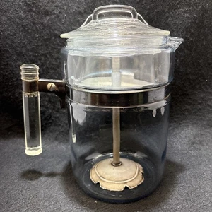 Vintage PYREX Flameware Glas Kaffeekanne Kaffeemaschine Metall Pumpe Glaskorb - Bild 1 von 21