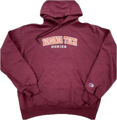 Vintage Virginia Tech Hokies Hoodie Men Medium Marron Sweatshirt Sweater Y2K B44 - Image 1 of 4