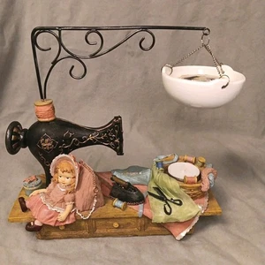 Retired Yankee Candle Sewing Machine With Hanging Wax Tart Warmer Basket  - Picture 1 of 15