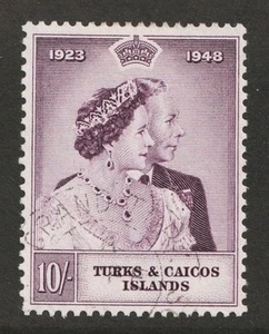 1948 Turks and Caicos Sc# 93 - 10 Shillings, KGVI Silver Wedding. Used Cv$22.50 - Picture 1 of 1