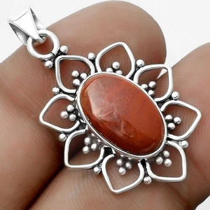Joyería colgante de plata de ley 925 de ágata musgo rojo natural P-1699 - Imagen 1 de 5