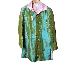 Vintage DRAGON SILK Green Floral Embroidered 100% Silk Kimono Jacket Size 14  - Picture 1 of 7