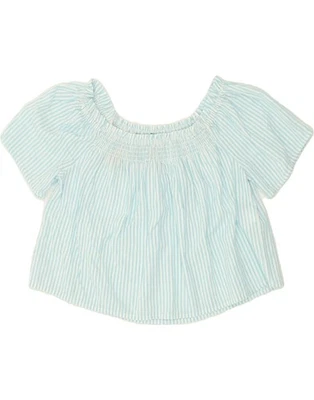 Top corto con hombros descubiertos BENETTON para mujer Reino Unido 14 algodón a rayas azul medio JZ06 Foto 1 de 4