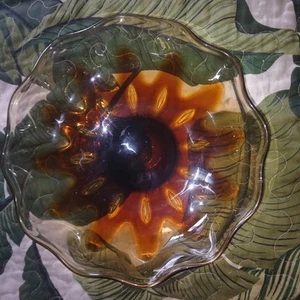 Cuenco redondo prensado marrón ámbar hawaiano Fostoria vintage años 60 - Imagen 1 de 5