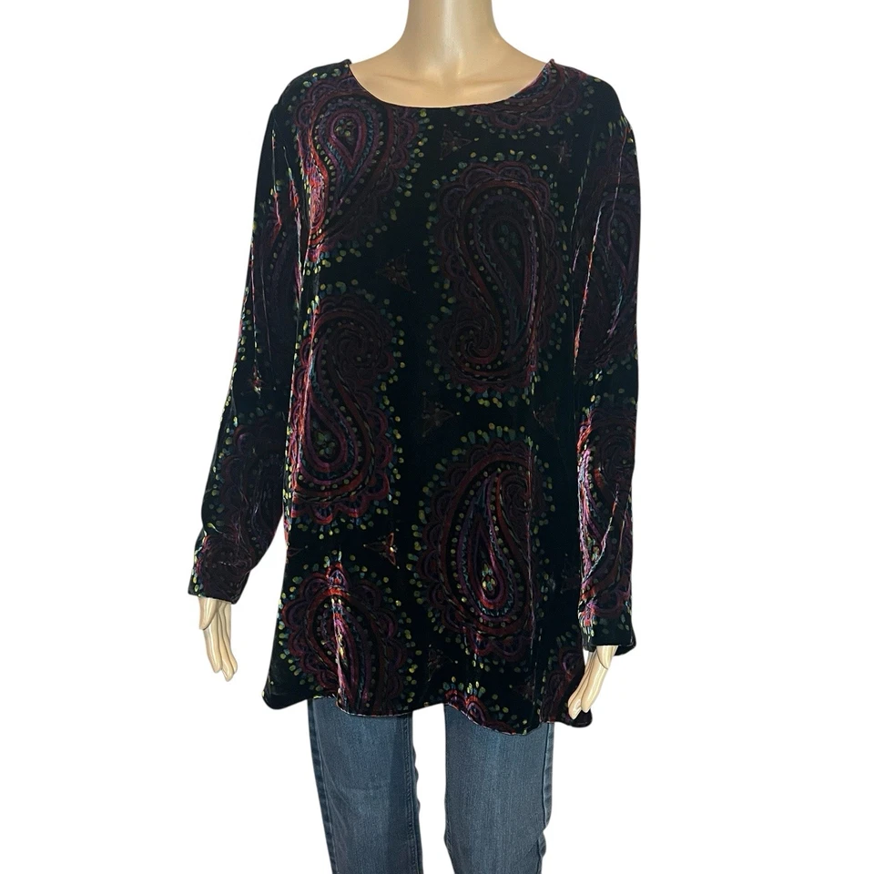 Bob Mackie Mujer Mezcla de Seda Terciopelo Paisley Usable Arte Top Grande Arte Usable Foto 1 de 4