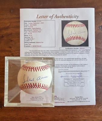 Hank Aaron signed official NL ball (Giamatti) JSA LOA COA newly authenticated - Image 1 of 4