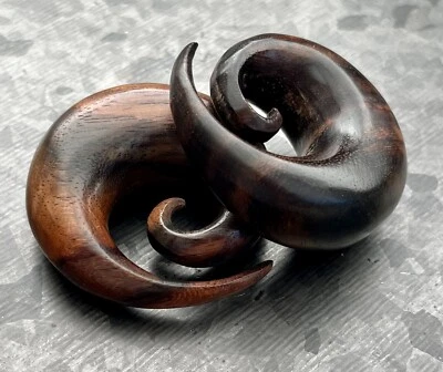 PAIR Brown Sono Wood Spiral Tapers Organic Plugs Tunnels Earlets Gauges - Image 1 of 4
