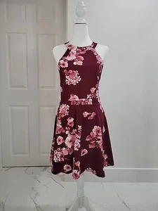 Dress floral Burgundy/Pink Strap B. Smart size 9 Juniors  - Picture 1 of 13