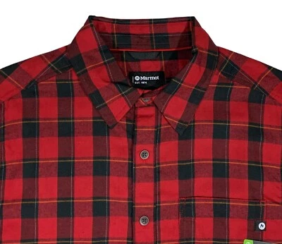 Men's MARMOT Red Black + Bodega Plaid Flannel Shirt UPF20 L Large NWT NEW NiCe! - Image 1 of 4
