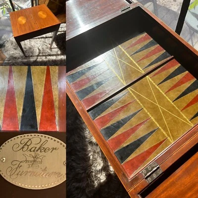 Mesa BAKER EDICIÓN COLECCIONISTAS Ajedrez Espalda Gammon Cuero Caoba Hoja Dorada Foto 1 de 4