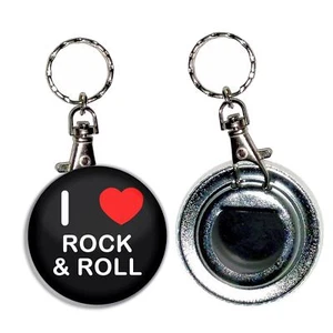 Heart Rock and Roll I Love Heart Bottle Opener Round Key Ring (55mm) - Picture 1 of 2