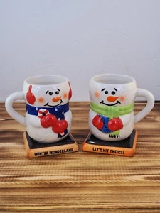 Bay Island Ceramic Snowman Coffee Mugs Hot Chocolate Cups 10oz Set of 2 - Picture 1 of 15