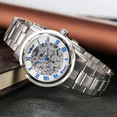 WINNER Men's Mechanical Watch Steel Strap Transparent Skeleton Wristwatch Gifts - Image 1 of 4