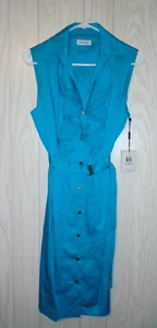Calvin Klein Cyo Calypso exquisites Gürtelkleid gerüschelt Druckknopf vorne Damen 10 neu mit Etikett - Bild 1 von 15