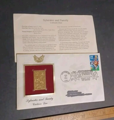 1998 年首日发行 22k 金邮票 Looney Toons Sylvester Tweety 美国邮政授权。 — 第 1/4 张图片