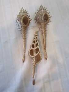 Lote de 3 adornos de Navidad náuticos costeros concha brillante dorada de plástico vacaciones 8" - Imagen 1 de 13