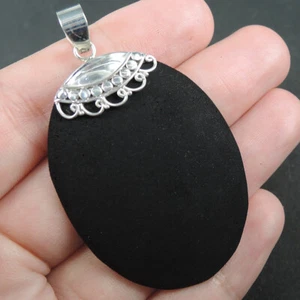 Colgante de lava volcánica negro natural negro natural plata esterlina 925, BLP-17 - Imagen 1 de 7
