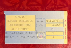 1990 HOUSTON ROCKETS - SAN ANTONIO SPURS TICKET STUB SUMMIT ARENA 12/18/1990 - Picture 1 of 1
