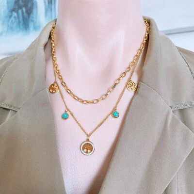 Collar colgante árbol de vida turquesa 18 kgp collar mágico para mujer Foto 1 de 4