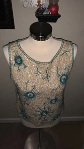 Vintage 60's Jo Ro Imports Pure Wool Hand Loomed Sequined Beaded Blouse  - Picture 1 of 12
