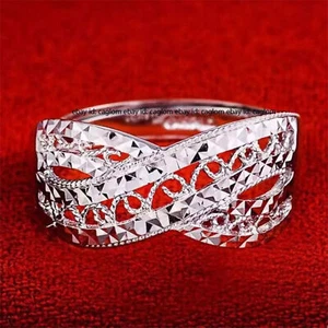 Pure Platinum 950 Band Women Lucky Hollow Carved Filigree Cross Ring 5.1g - Picture 1 of 6