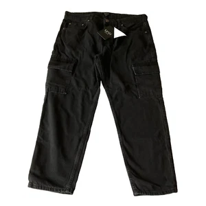 Boohoo Man Denim Cargo Jeans Mens Size 36 Black Pockets - Picture 1 of 21