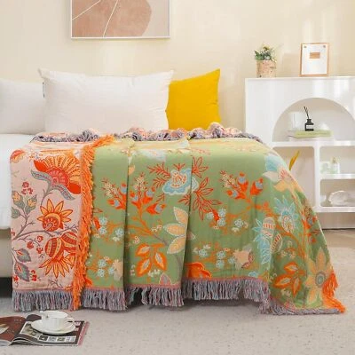 Rustic Floral Boho Blanket Muslin Bed Blankets for Sofa Couch Chair All Seasons - image 1 of 4
