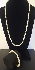 14K Gold Pearl Necklace Bracelet Set Single Strands Cultured Signed Vtg 29" & 8" - Picture 1 of 22