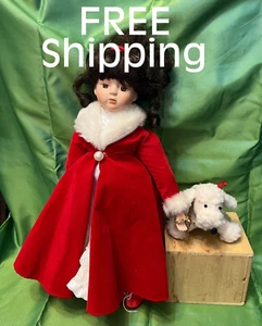 Porcelain Yuletide Treasure ~ Special Edition VICTORIAN Doll & Poodle Pup 15" - Picture 1 of 11