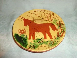 Lester Breininger Pottery Glazed Redware Horse Decorated 7" Plate, 1981 - Picture 1 of 4