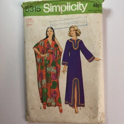 Simplicity 5313 Kaftan Loose Notch Maxi Dress Beach 70s Ladies New Uncut Pattern - Image 1 of 4
