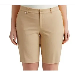 Ralph Lauren Stretch Twill Bermuda Shorts | Plus Size 14W Khaki Tan NWT $90 - Picture 1 of 9