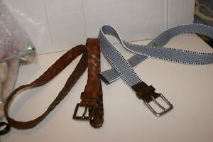 2 MEN'S GAP BELTS 36 (1)Braided Woven BROWN Leather Belt (1)WOVEN WHITE/BLUE