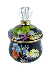 MacKenzie Childs Black Flower Market Lidded Sugar Bowl Brand New - Picture 1 of 7