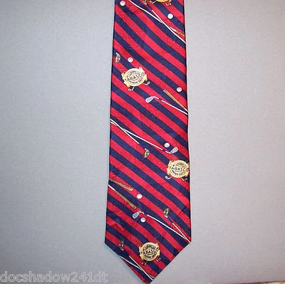 Tabasco GOLDEN SEAL & CLUB EMBLEM Striped 57" Novelty Neck Tie made in USA #267 - Image 1 of 2